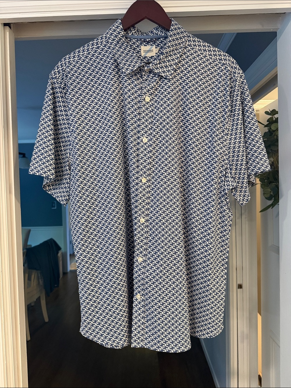 Fair Harbor Navy and White Geometric Short-Sleeve Button-Down Shirt